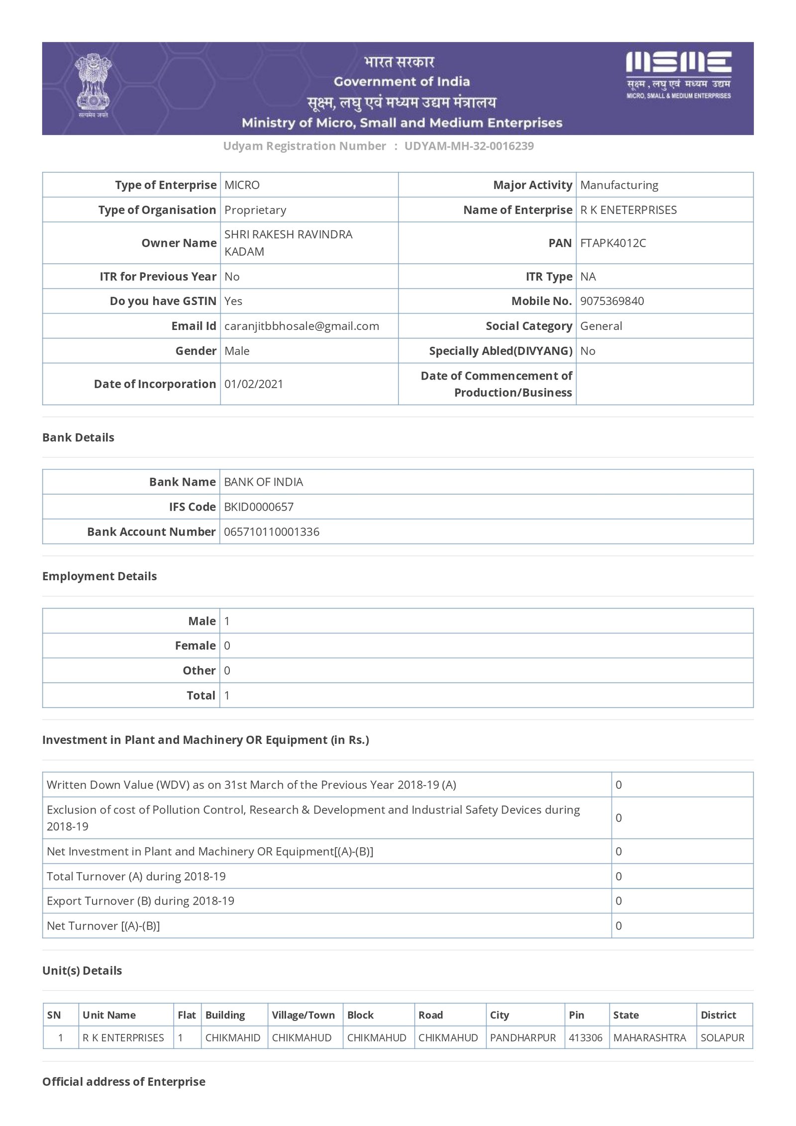 UDYAM Certificate